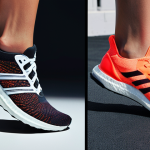 **Image Prompt:** A split-screen showcasing two different running shoes. On the left, a Nike Flyknit shoe with a vibrant, futuristic design, emphasizing its snug fit and React foam cushioning. A runner with narrow feet is shown comfortably wearing the Nike. On the right, an Adidas Ultraboost shoe with a classic, understated design, highlighting its wider toe box and Boost technology. A runner with wider feet is wearing the Adidas comfortably. The background subtly reflects each brand's aesthetic: Nike with bold colors and a dynamic feel, Adidas with clean lines and a minimalist vibe.