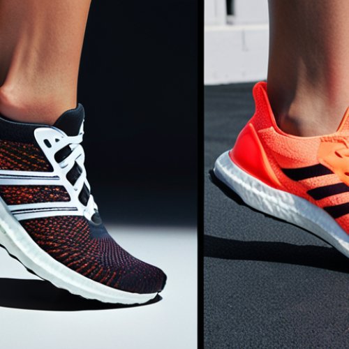 Home 11 **Image Prompt:** A split-screen showcasing two different running shoes. On the left, a Nike Flyknit shoe with a vibrant, futuristic design, emphasizing its snug fit and React foam cushioning. A runner with narrow feet is shown comfortably wearing the Nike. On the right, an Adidas Ultraboost shoe with a classic, understated design, highlighting its wider toe box and Boost technology. A runner with wider feet is wearing the Adidas comfortably. The background subtly reflects each brand's aesthetic: Nike with bold colors and a dynamic feel, Adidas with clean lines and a minimalist vibe.