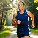 **

A dynamic action shot of a runner wearing Diadora sports shorts. The shorts should be a classic navy blue, and the runner should be focused, with a determined expression. Background: A sun-drenched running trail with trees blurred in the distance. Emphasize the high-quality material and comfortable fit of the shorts. Focus on performance and athletic functionality. Image style: Realistic, high-resolution, action photography.

**
