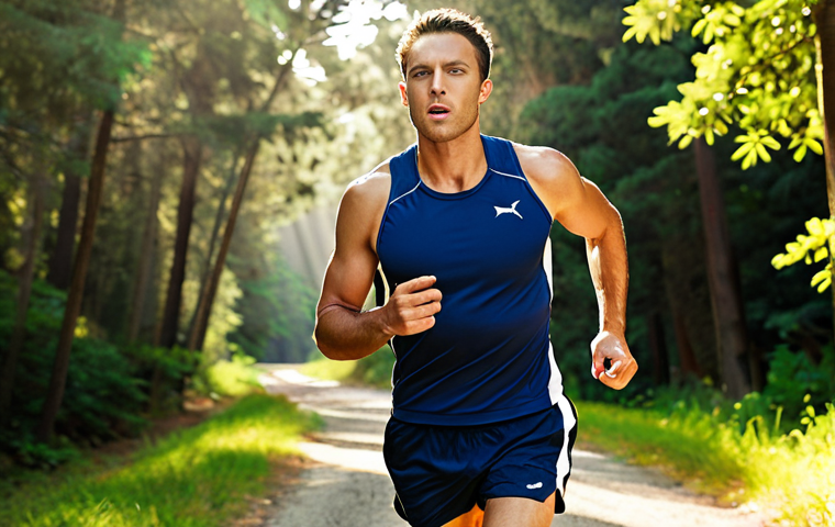 **
A dynamic action shot of a runner wearing Diadora sports shorts. The shorts should be a classic navy blue, and the runner should be focused, with a determined expression. Background: A sun-drenched running trail with trees blurred in the distance. Emphasize the high-quality material and comfortable fit of the shorts. Focus on performance and athletic functionality. Image style: Realistic, high-resolution, action photography.
**