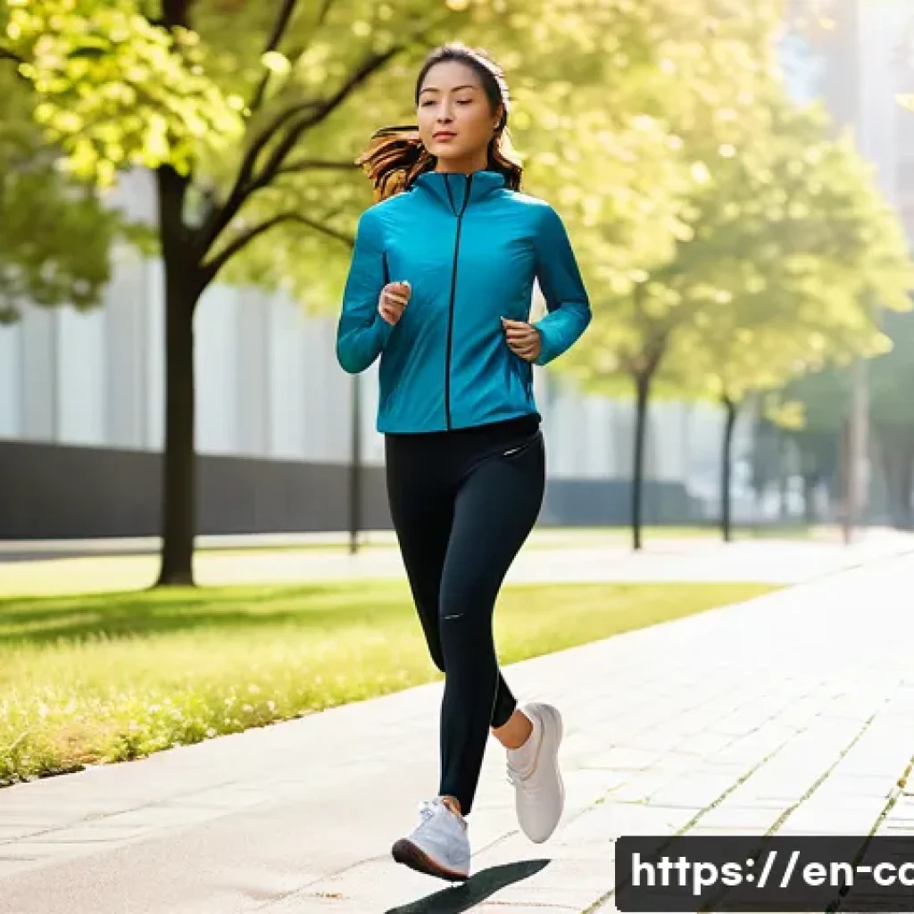 유니클로 액티브 라인 활용법 - A dynamic scene of a young adult woman jogging in a city park wearing Uniqlo&rsquo;s Ultra Stretch Joggers...