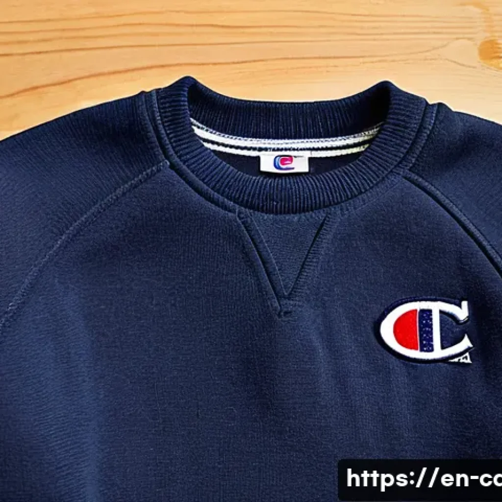 챔피언 Campion  스웨트셔츠 추천 - A close-up, high-resolution image of a classic Champion Reverse Weave crewneck sweatshirt displayed ...